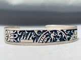 Extremely Intricate Hand-carved Vintage Native American Hopi Sterling Silver Bracelet