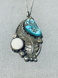 Best Vintage Native American Navajo Kingman Turquoise Mother Of Pearl Sterling Silver Necklace-Nativo Arts