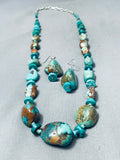 Chunky Vintage Native American Navajo Royston Turquoise Sterling Silver Necklace Earring Set
