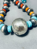Rare Longer Colorful Native American Navajo Turquoise Coral Sterling Silver Tubule Necklace-Nativo Arts