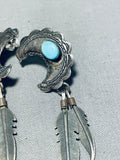 Fabulous Vintage Native American Navajo Blue Gem Turquoise Sterling Silver Dangle Earrings-Nativo Arts