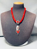 Dropdead Gorgeous Native American Navajo Coral White Agate Sterling Silver Necklace-Nativo Arts