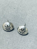 Fabulous Vintage Native American Navajo Sterling Silver Handstamped Star Earrings-Nativo Arts
