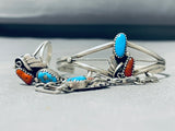 Impressive Vintage Native American Navajo Morenci Turquoise Coral Sterling Silver Slave Bracelet-Nativo Arts