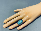 Vibrant Vintage Native American Navajo Carico Lake Turquoise Sterling Silver Ring-Nativo Arts