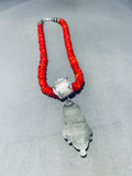 Dropdead Gorgeous Native American Navajo Coral White Agate Sterling Silver Necklace-Nativo Arts