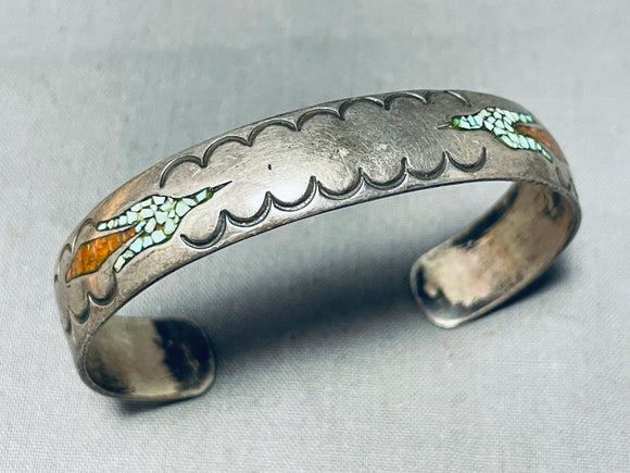 Marvelous Vintage Native American Navajo Turquoise, Coral Sterling Silver Bracelet-Nativo Arts