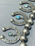 Rare Vintage Navajo/ Mexican Turquoise Sterling Silver Squash Blossom Necklace-Nativo Arts