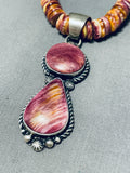 Exquisite Native American Navajo Spiny Oyster Sterling Silver Necklace Signed Robert Shakey-Nativo Arts