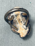 Hand-carved Leaf Turquoise Vintage Native American Navajo Sterling Silver Leaf Ring. Old-Nativo Arts