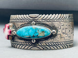 Signed Vintage Native American Navajo Blue Diamond Turquoise Sterling Silver Bracelet-Nativo Arts