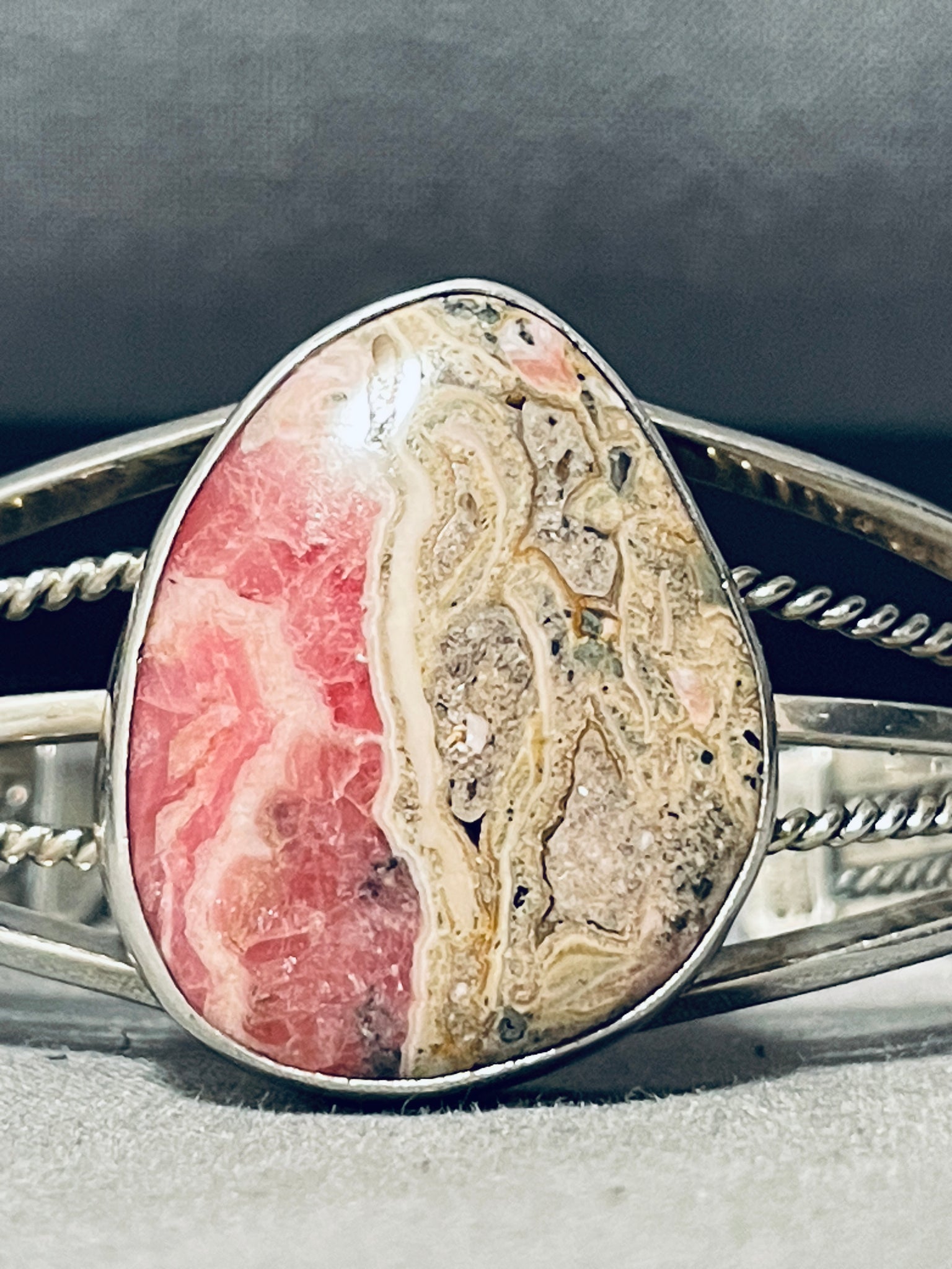 Native American Sterling Silver Oval Rhodochrosite Ring Size 7 For Women fashion