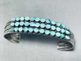 Early Eyes Of Turquoise Vintage Native American Zuni Sterling Silver Row Bracelet Cuff-Nativo Arts