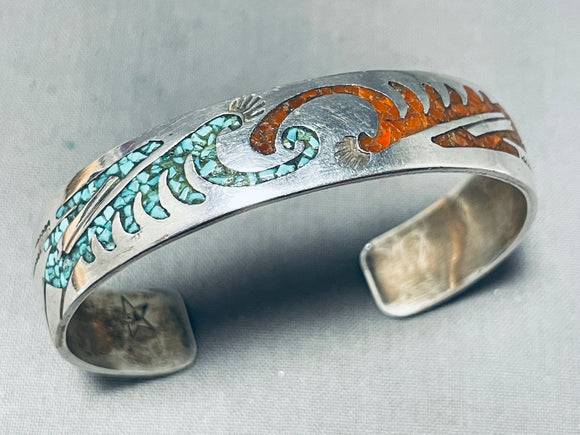 Astonishing Vintage Native American Navajo Turquoise, Coral Sterling Silver Bracelet-Nativo Arts