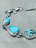 Sparkling Native American Navajo Old Kingman Turquoise Sterling Silver Bracelet-Nativo Arts