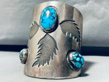 Tommy Piaso Wide Vintage Native American Navajo Turquoise Sterling Silver Bracelet Cuff-Nativo Arts