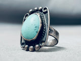 Green Blue Turquoise Patina Vintage Native American Navajo Sterling Silver Raindrop Ring