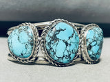 Rare Blue Diamond Turquoise!! Vintage Native American Navajo Sterling Silver Bracelet-Nativo Arts