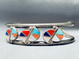 Half Moon Turquoise Inlay Vintage Native American Zuni Sterling Silver Bracelet-Nativo Arts