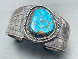 Sturdy Vintage Native American Navajo Morenci Turquoise Sterling Silver Bracelet-Nativo Arts