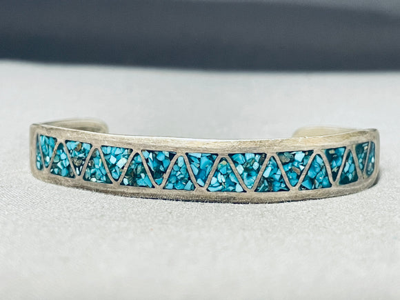 Captivating Vintage Native American Navajo Turquoise Chip Inlay Sterling Silver Bracelet-Nativo Arts