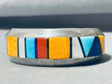 6.5 Inch Wrist Vintage Native American Navajo Turquoise Inlay Sterling Silver Bracelet Cuff-Nativo Arts