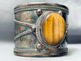 142 Grams Huge Vintage Southwest Tiger's Eye Sterling Silver Bracelet-Nativo Arts
