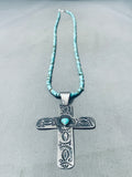 Huge Cross Vintage Native American Navajo Sterling Silver Turquoise Heishi Necklace-Nativo Arts