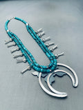 Gorgeous Native American Navajo Turquoise Sterling Silver Buttefly Squash Blossom Necklace-Nativo Arts