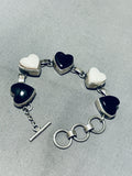 Pretty Vintage Native American Navajo Jet & Shell Sterling Silver Heart Link Bracelet-Nativo Arts