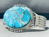 Rare Native American Navajo Signed Pilot Mountain Turquoise Sterling Silver Huge Bracelet-Nativo Arts