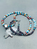 Super Intricate Native American Navajo Bear Turquoise Inlay Sterling Silver Necklace-Nativo Arts