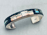Very Rare 7 Inch Wrist Native American Navajo Turquoise Inlay Pueblo Sterling Silver Bracelet-Nativo Arts
