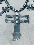 Federico Jimenez Vintage Sterling Silver Turquoise Cross Squahs Blossom Necklace-Nativo Arts