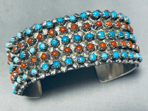 One Of The Best Ever Vintage Native American Zuni Turquoise Coral Sterling Silver Bracelet-Nativo Arts