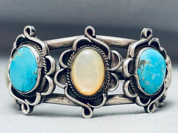 Stunning Vintage Native American Navajo Turquoise Shell Sterling Silver Bracelet-Nativo Arts