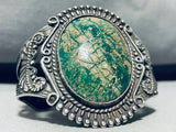 Early Vintage Native American Navajo Green Turquoise Sterling Silver Bracelet Old-Nativo Arts