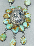 One Of The Coolest Ever Vintage Native American Navajo Green Turquoise Sterling Silver Necklace-Nativo Arts