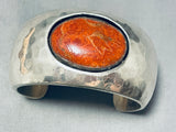 One Of The Biggest Single Coral Vintage Navajo Sterling Silver Bracelet-Nativo Arts