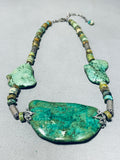 Bold!! Vintage Native American Navajo Green Turquoise Sterling Silver Necklace-Nativo Arts
