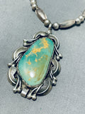 Important Will Singer Vintage Native American Navajo Green Turquoise Sterling Silver Necklace-Nativo Arts