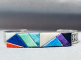 Superior Vintage Native American Navajo Turquoise Inlay Sterling Silver Bracelet Cuff-Nativo Arts