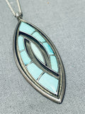 Breathtaking Vintage Native American Zuni Blue Gem Inlay Sterling Silver Necklace-Nativo Arts
