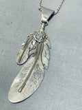 Sam Kee Vintage Native American Navajo Feather Sterling Silver Necklace!-Nativo Arts