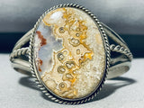 Seashell Agate Vintage Native American Navajo Sterling Silver Bracelet Cuff Old-Nativo Arts