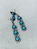 Amazing Vintage Native American Navajo Kingman Turquoise Sterling Silver Signed Earrings-Nativo Arts