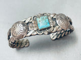 Late 1800's Early 1900's Vintage Native American Navajo Turquoise Sterling Silver Bracelet