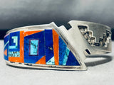 Important 6.5 Inch Wrist Vintage Native American Navajo Inlay Sterling Silver Turquoise Bracelet-Nativo Arts