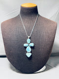 Breathtaking Native American Navajo Blue Gem Turquoise Sterling Silver Cross Necklace-Nativo Arts