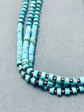 Native American Stunning Navajo Turquoise Disc Sterling Silver Heishi Necklace-Nativo Arts